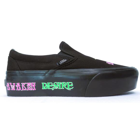 New VANS Classic Slip-On Platform Morph Glow In The Dark Gothic Punk Black W 9 - Picture 3 of 9